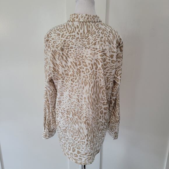 Calvin Klein Size L Asymmetrical Zip Animal Print Blouse Mature Office - Picture 3 of 8